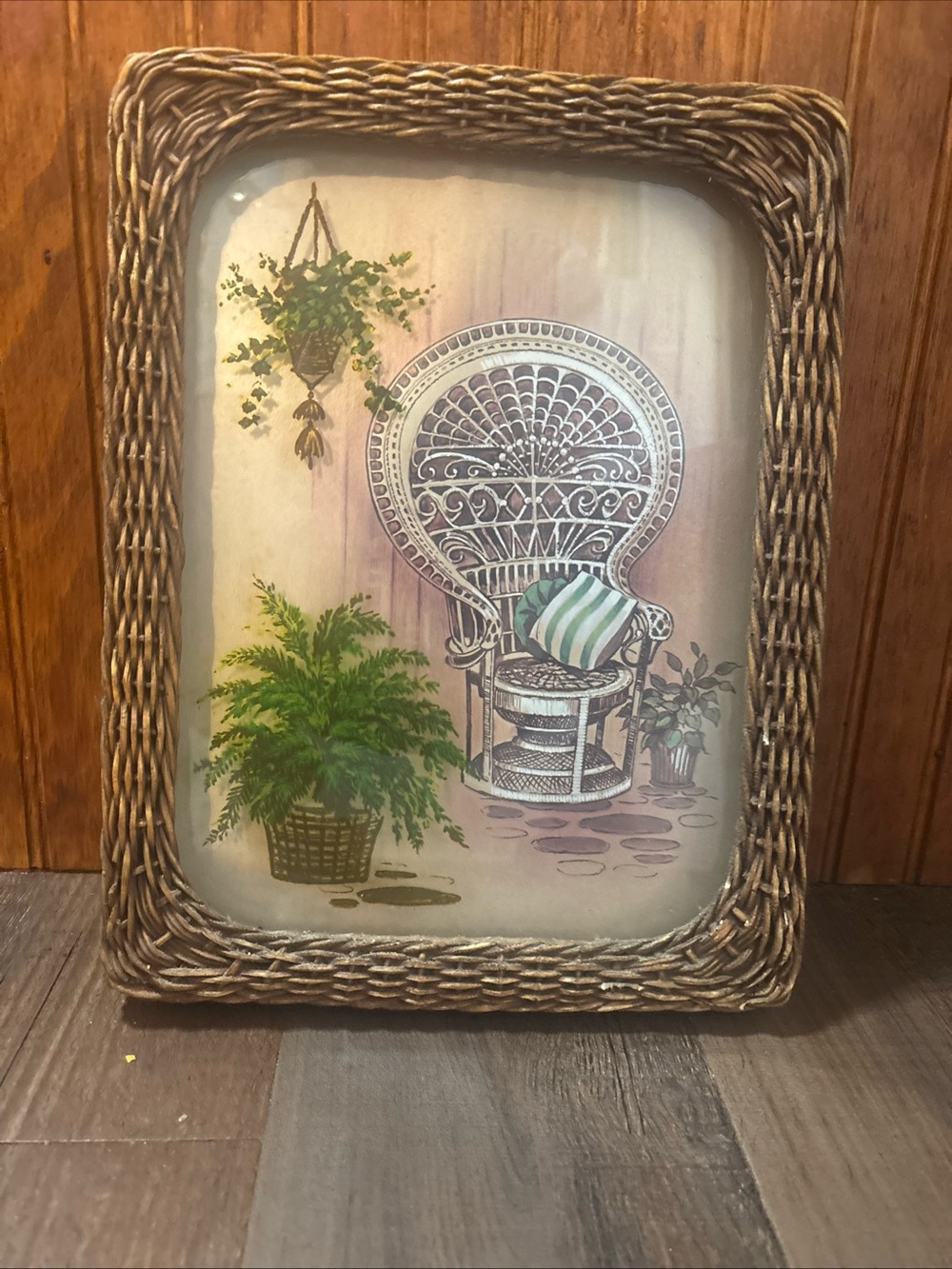 Wicker Framed Botanical Print Wall Art - Brown